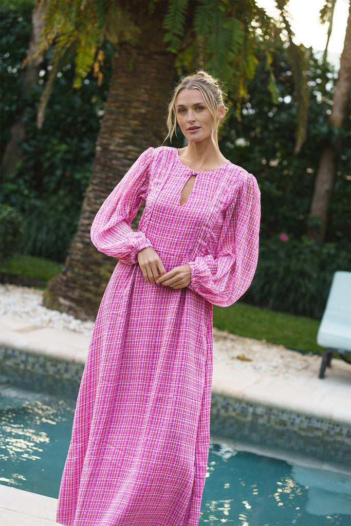 FINAL SALE Ashford Maxi | Pink Multi Plaid Chiffon